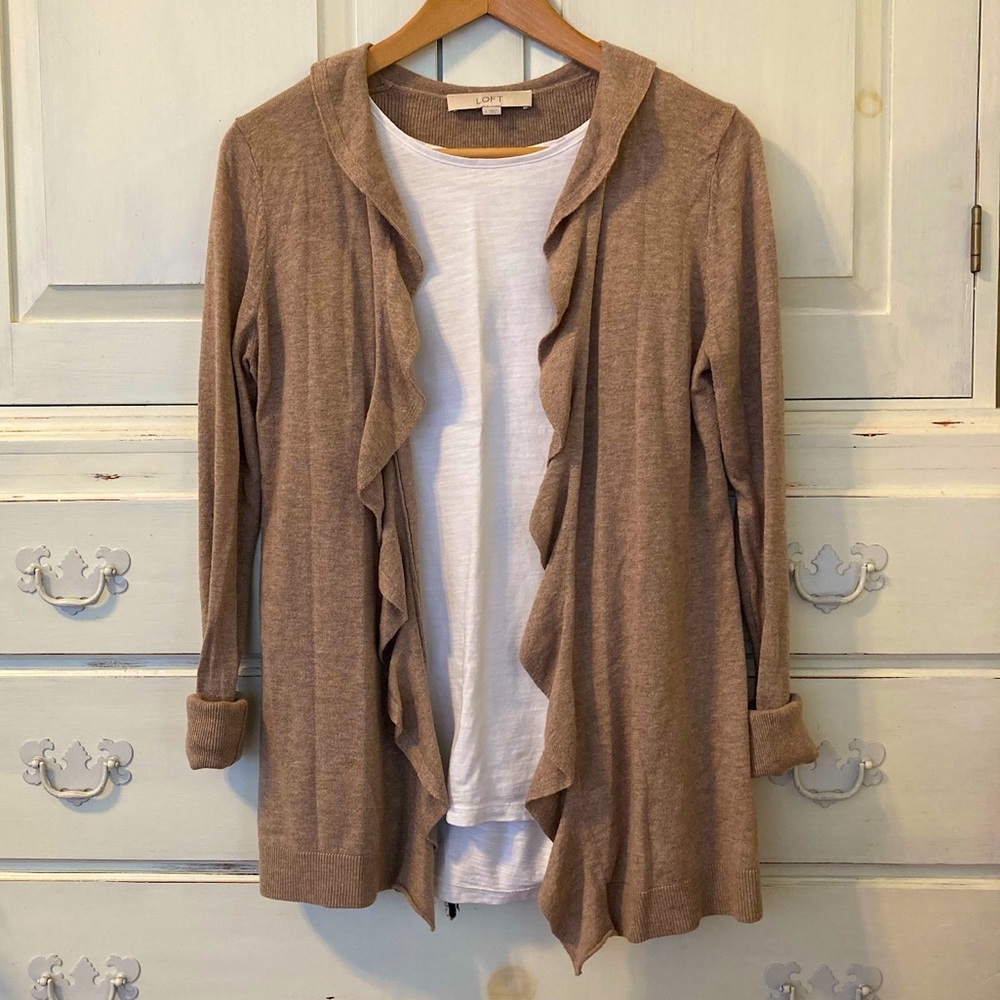 Loft ruffle draped open cardigan